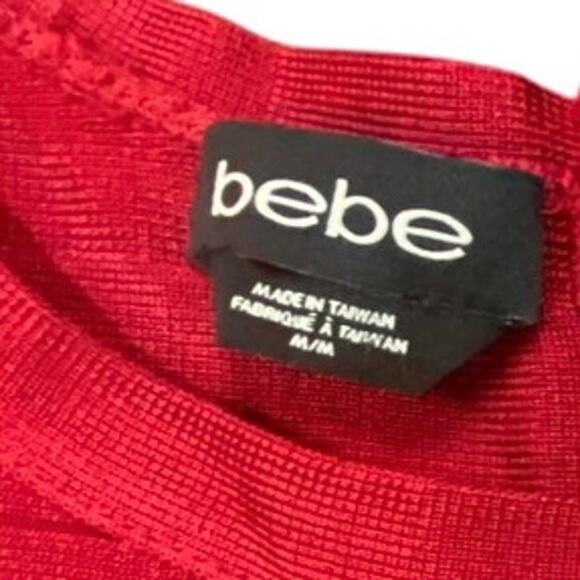 Bebe Red Bandage Bodycon Dress Women’s Medium Cutout Shoulder Long Sleeve Party - Picture 3 of 8